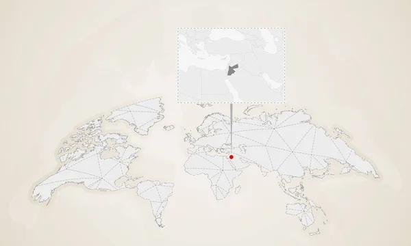 Карта Иордании Соседними Странами Закрепленная Карте Мира Абстрактные Треугольники — стоковый вектор