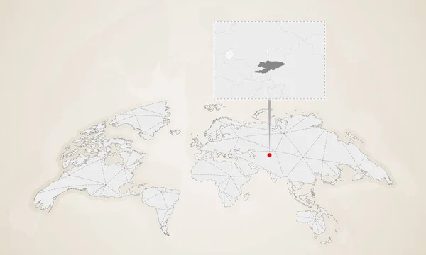 Χάρτης Του Κιργιζιστάν Γείτονες Χώρες Καρφώθηκε Στον Παγκόσμιο Χάρτη Αφηρημένη — Διανυσματικό Αρχείο
