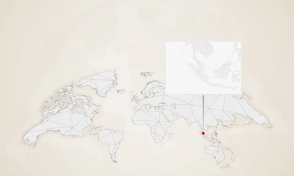 Χάρτης Σιγκαπούρης Γείτονες Χώρες Καρφώθηκε Στον Παγκόσμιο Χάρτη Αφηρημένη Τρίγωνα — Διανυσματικό Αρχείο