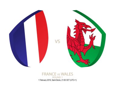 Fransa rakip Galler, 2019 Rugby Six Nations Şampiyonası, 1 yuvarlak. Vektör çizim.