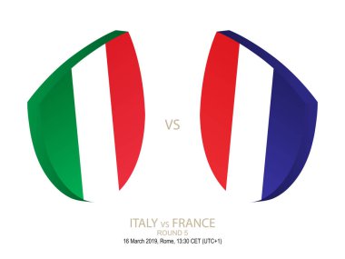 İtalya – Fransa, 2019 Rugby Six Nations Şampiyonası, 5 yuvarlak. Vektör çizim.