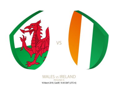 Galler vs İrlanda, 2019 Rugby Six Nations Şampiyonası, 5 yuvarlak. Vektör çizim.