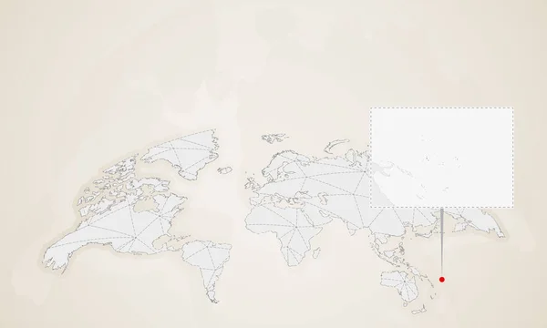 基里巴斯地图与邻国钉在世界地图上 抽象三角形世界地图 — 图库矢量图片