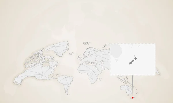 Χάρτης Της Νέας Ζηλανδίας Γείτονες Χώρες Καρφώθηκε Στον Παγκόσμιο Χάρτη — Διανυσματικό Αρχείο