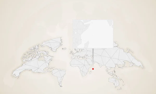 Χάρτης Σεϋχέλλών Γείτονες Χώρες Καρφώθηκε Στον Παγκόσμιο Χάρτη Αφηρημένη Τρίγωνα — Διανυσματικό Αρχείο
