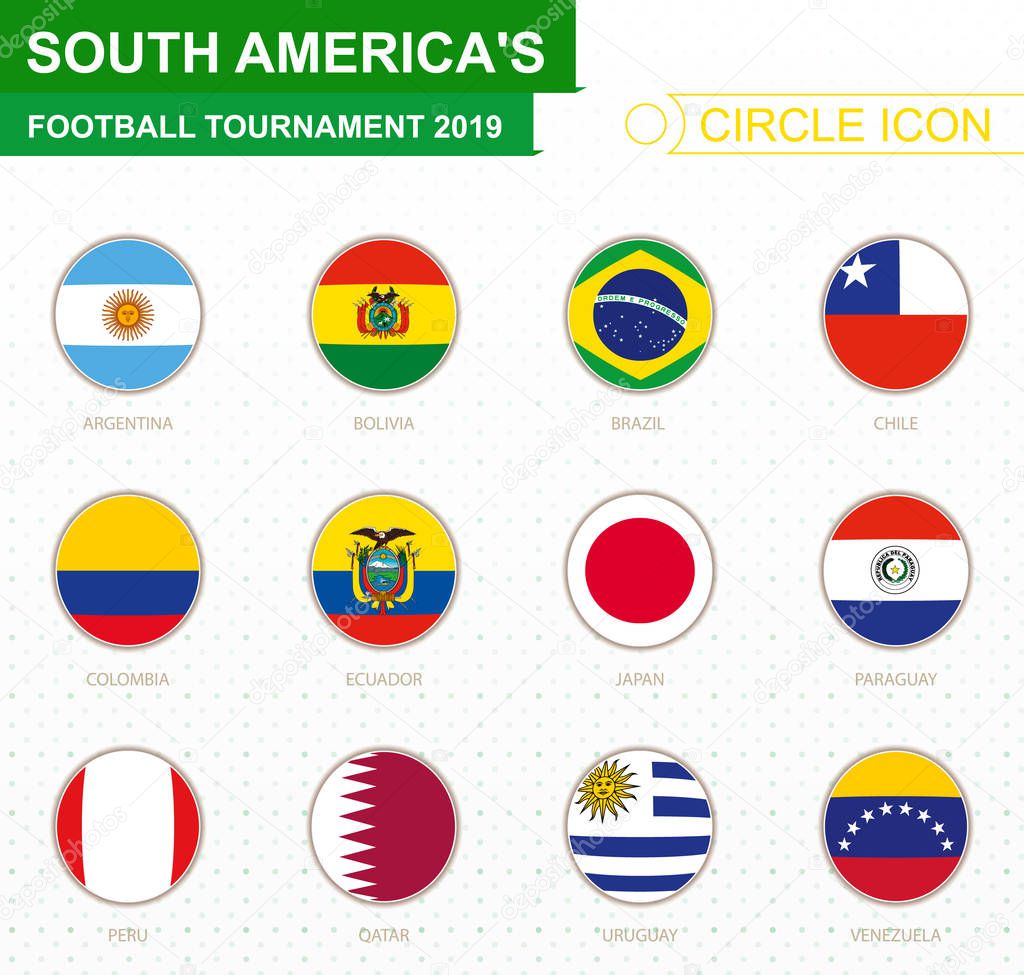 South America's football tournament 2019, flags of all participants.