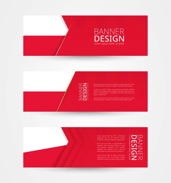 Conjunto Três Bandeiras Horizontais Com Bandeira Polônia Modelo Design Banner — Vetor de Stock