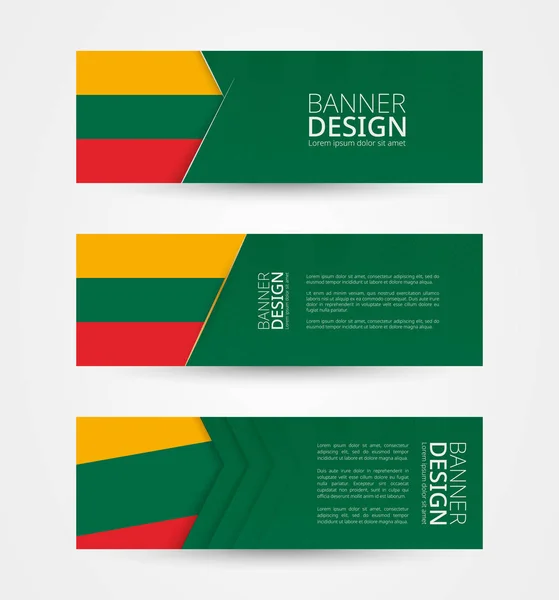 Комплект Трех Горизонтальных Баннеров Флагом Литвы Шаблон Дизайна Веб Баннера — стоковый вектор