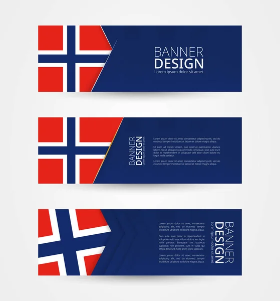Σετ Από Τρία Οριζόντια Πανό Σημαία Της Νορβηγίας Πρότυπο Σχεδίασης — Διανυσματικό Αρχείο