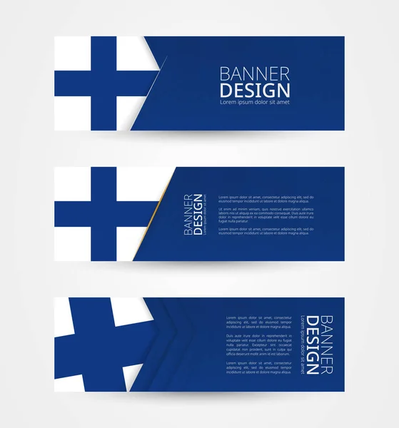 Σετ Από Τρία Οριζόντια Πανό Σημαία Της Φινλανδίας Πρότυπο Σχεδίασης — Διανυσματικό Αρχείο