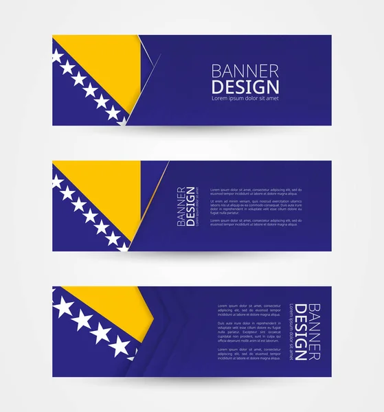 Комплект Трех Горизонтальных Баннеров Флагом Боснии Герцеговины Шаблон Дизайна Веб — стоковый вектор