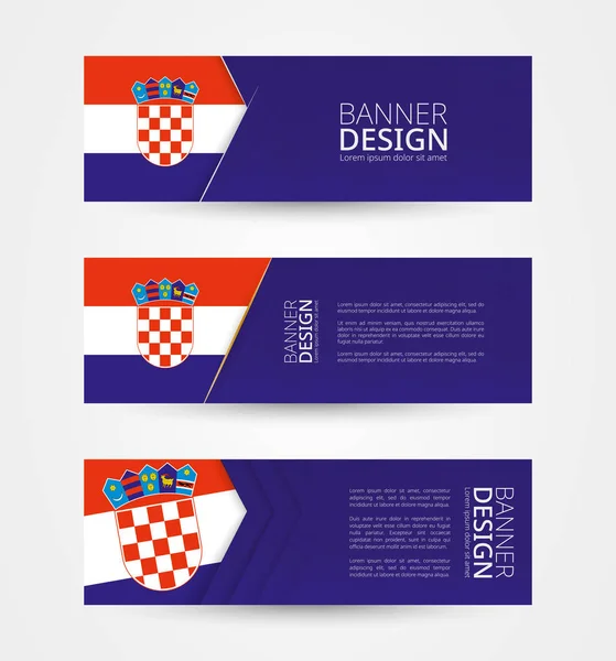 Set Tre Bandiere Orizzontali Con Bandiera Della Croazia Modello Design — Vettoriale Stock
