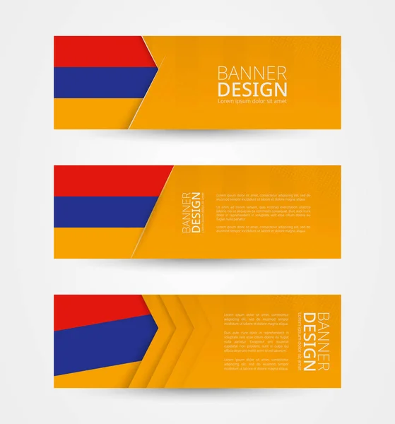 Conjunto Tres Pancartas Horizontales Con Bandera Armenia Plantilla Diseño Banner — Archivo Imágenes Vectoriales