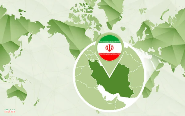 Mapa Del Mundo Centrado América Con Magnificado Mapa Irán Mapa — Archivo Imágenes Vectoriales