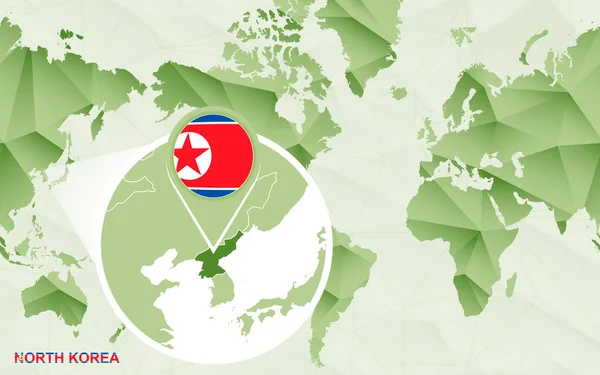 Mapa Centric Świata Ameryka Powiększoną Mapę Korea Północna Mapa Zielony — Wektor stockowy