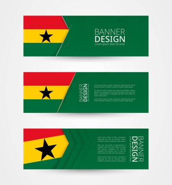 Üç yatay afiş kümesi ile Gana bayrağı. Gana bayrak rengini Web afiş tasarım şablonu. Vektör çizim.