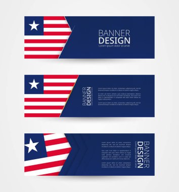 Üç yatay afiş kümesi Liberya bayrağı ile. Liberya bayrağı rengini Web afiş tasarım şablonu. Vektör çizim.