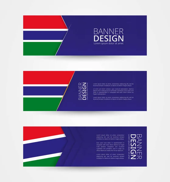Conjunto Tres Pancartas Horizontales Con Bandera Gambia Plantilla Diseño Banner — Archivo Imágenes Vectoriales