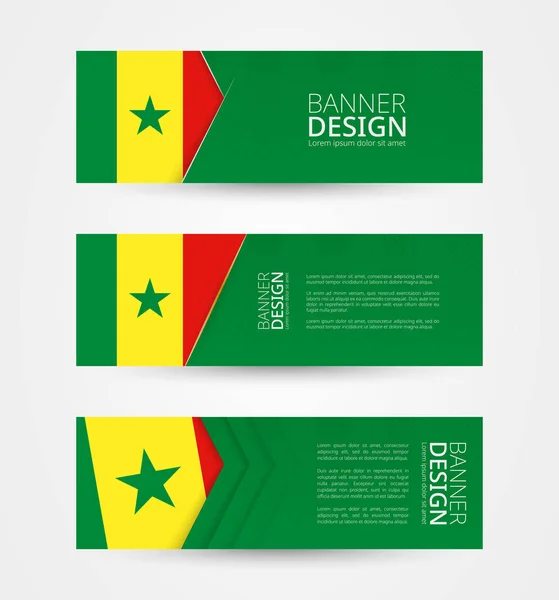 Conjunto Tres Pancartas Horizontales Con Bandera Senegal Plantilla Diseño Banner — Archivo Imágenes Vectoriales
