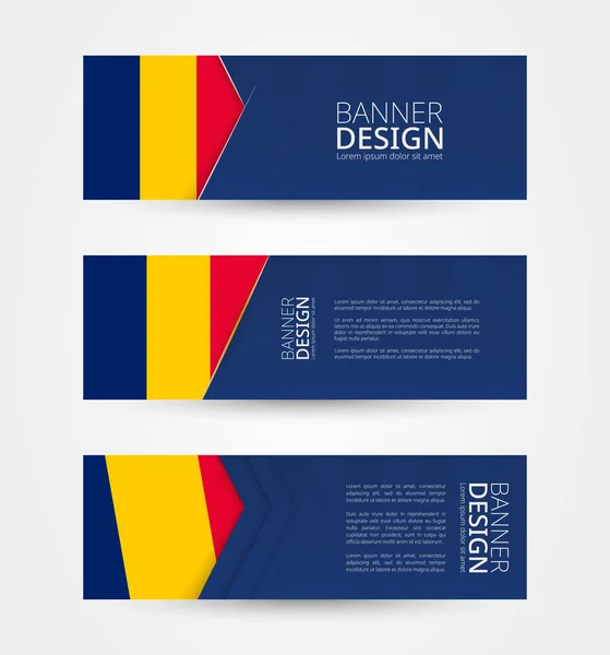 Conjunto Três Bandeiras Horizontais Com Bandeira Chade Modelo Design Banner — Vetor de Stock
