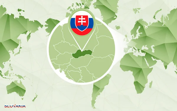 Amerika Střed Světa Mapa Zvětšenou Mapu Slovenska Mapa Zelený Polygonální — Stockový vektor