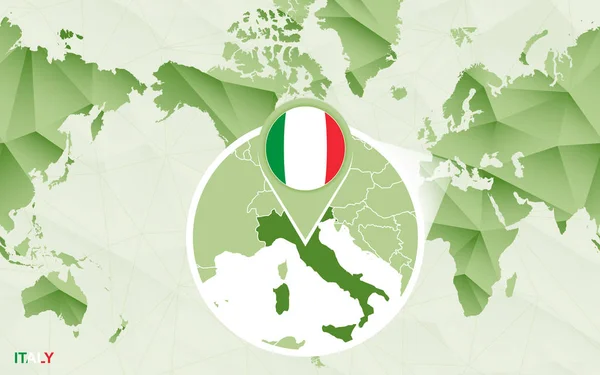 Amerika Centric Wereldkaart Met Vergrote Kaart Van Italië Groene Veelhoekige — Stockvector