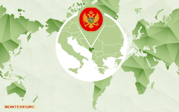 Mapa Del Mundo Centrado América Con Magnificado Mapa Montenegro Mapa — Vector de stock