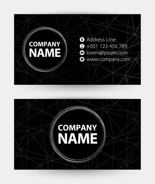 Cartão de visita preto, cartão abstrato com ícone para endereço, telefone, correio e site . — Vetor de Stock