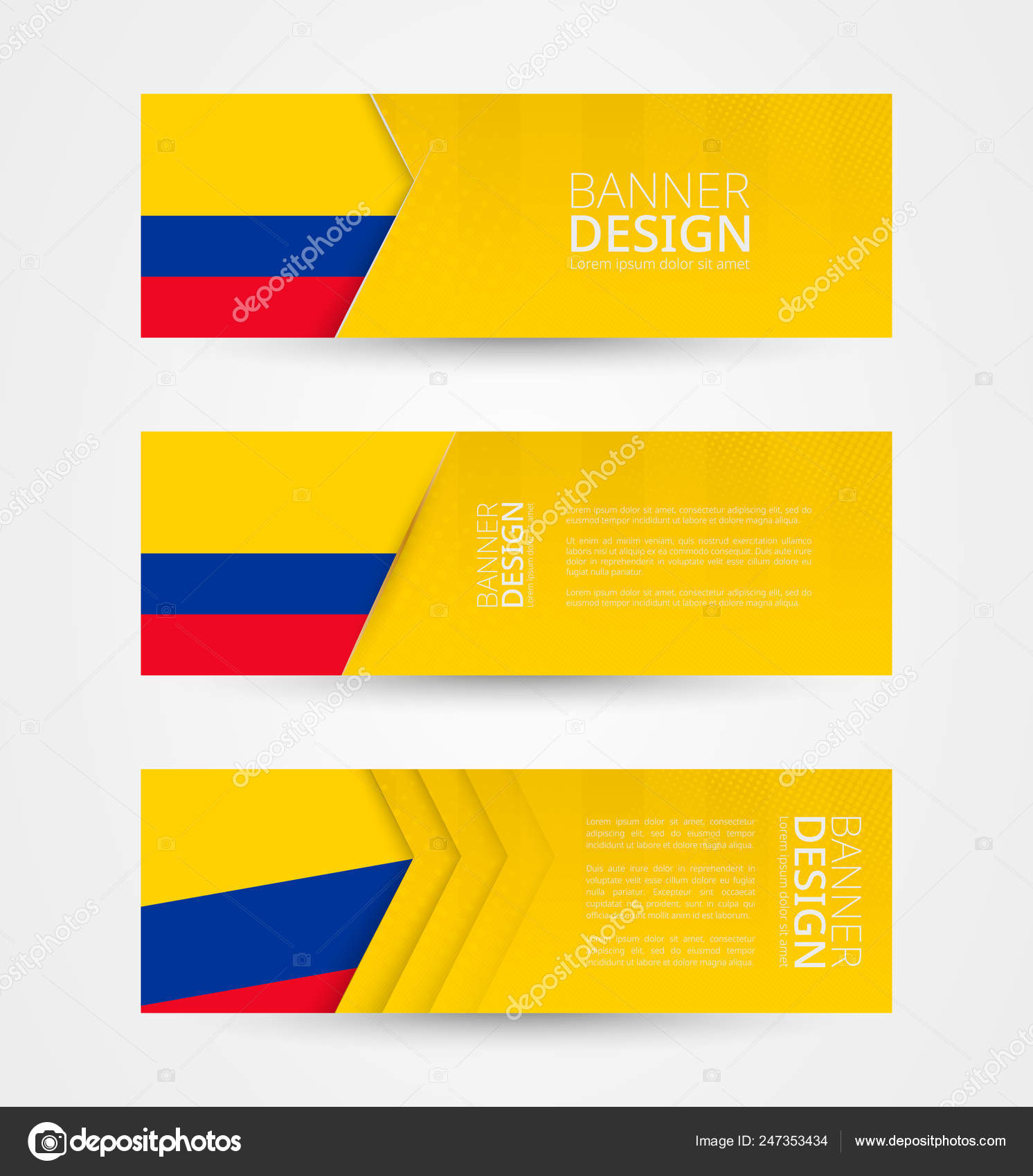 Conjunto Tres Banners Horizontales Con Bandera Colombia