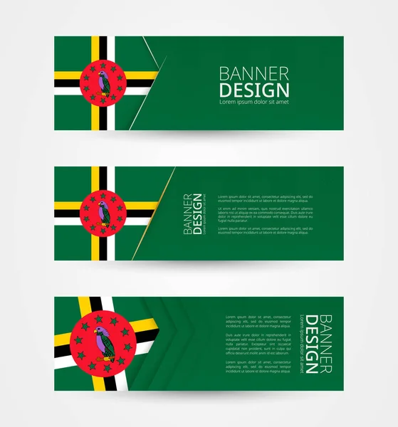 Set Van Drie Horizontale Banners Met Vlag Van Dominica Web — Stockvector