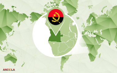 Amerika merkezli Dünya Haritası ile büyütülmüş Angola Haritası. 