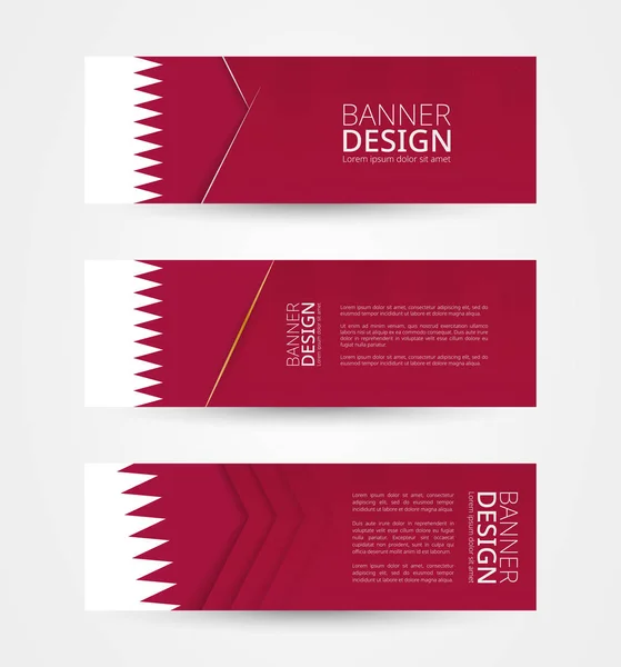 Set of three horizontal banners with flag of Qatar. — Stock Vector