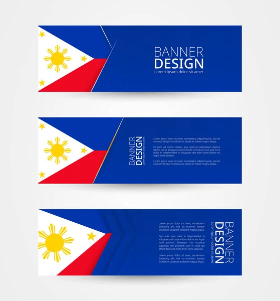 Meghatározott három vízszintes bannerek a Fülöp-szigetek zászlaja. Web banner design sablon Fülöp-szigeteki zászló színe. — Stock Vector