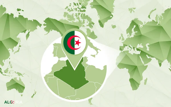 Amerika zentrierte Weltkarte mit vergrößerter Algerien-Karte. — Stockvektor