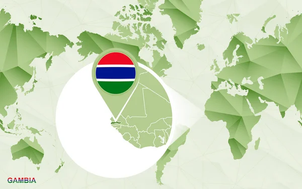 Amerika merkezli Dünya Haritası ile büyütülmüş Gambiya Haritası. — Stok Vektör