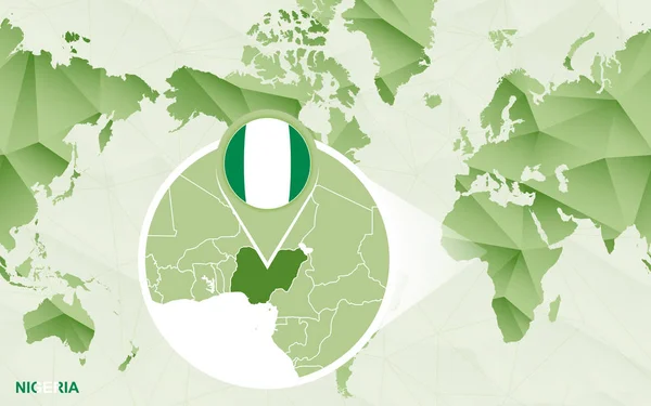 Mapa del mundo centrado en América con magnificado mapa de Nigeria . — Vector de stock