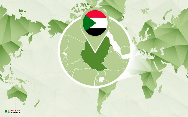 Mapa del mundo centrado en América con el mapa amplificado de Sudán . — Vector de stock