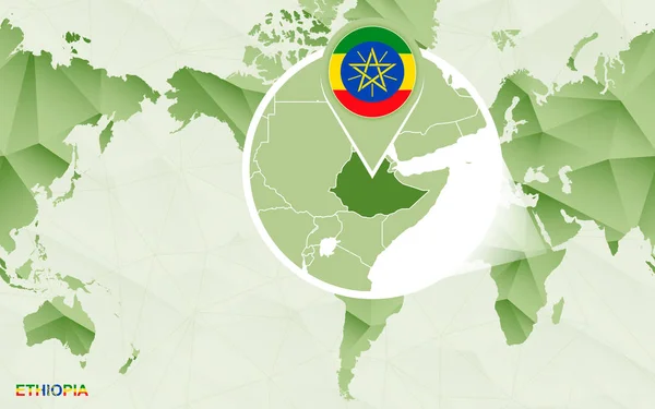 Amerika na střed světa mapa s zvětšenou mapu Etiopie. — Stockový vektor