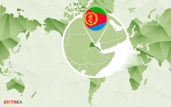 Mapa do mundo centrado na América com mapa ampliado da Eritreia . — Vetor de Stock