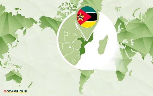 Αμερική centric παγκόσμιο χάρτη με μεγεθυμένο Μοζαμβίκη Χάρτης. — Διανυσματικό Αρχείο