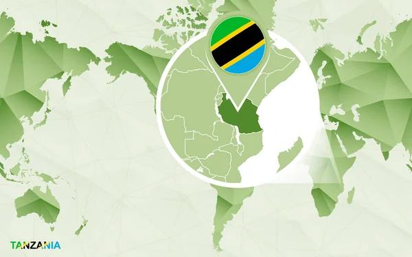 Αμερική centric Παγκόσμιος Χάρτης με μεγεθυμένο χάρτη Τανζανία. — Διανυσματικό Αρχείο