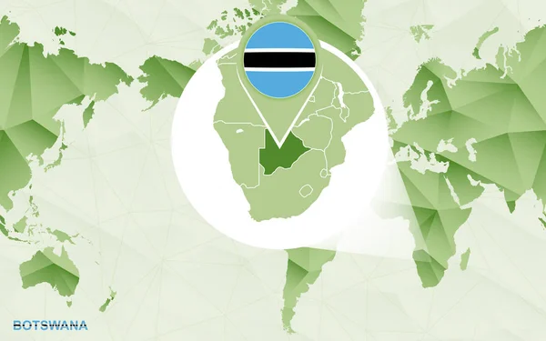 Mapa del mundo centrado en América con magnificado mapa de Botswana . — Vector de stock