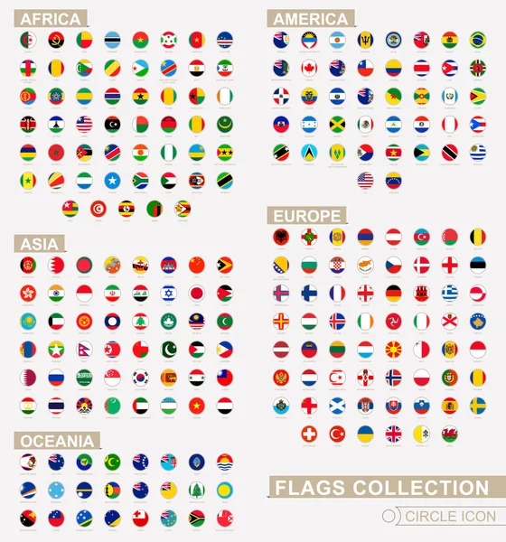 Des drapeaux du monde triés par ordre alphabétique. Ensemble de drapeaux ronds . — Image vectorielle