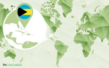 Amerika merkezli Dünya Haritası ile büyütülmüş Bahamalar Haritası. 
