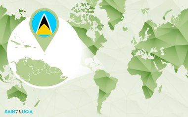 Amerika merkezli Dünya Haritası ile büyütülmüş Saint Lucia Haritası. 