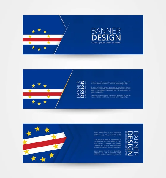 Conjunto de tres pancartas horizontales con bandera de Cabo Verde . — Archivo Imágenes Vectoriales