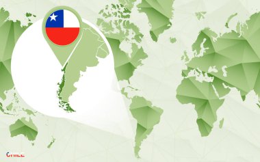 Amerika merkezli Dünya Haritası ile büyütülmüş Şili harita. 