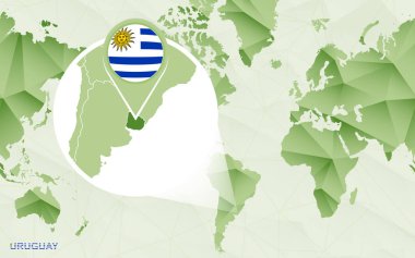 Amerika merkezli Dünya Haritası ile büyütülmüş Uruguay Haritası. 