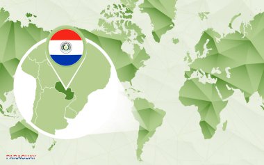 Amerika merkezli Dünya Haritası ile büyütülmüş Paraguay Haritası. 