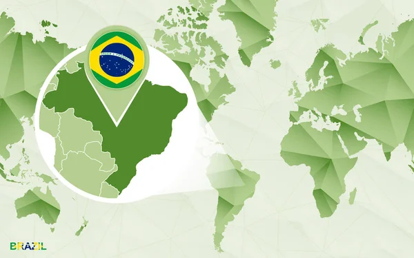 Mapa do mundo centrado na América com mapa ampliado do Brasil . —  Vetores de Stock